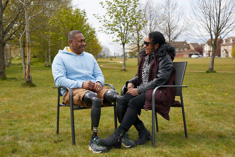 Veteran and his wife sitting talking