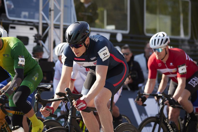 James Rogers on the start line of the cycling race