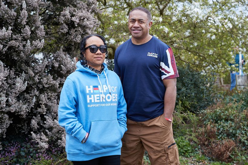Derek and Ana pose proudly in their Help for Heroes apparel